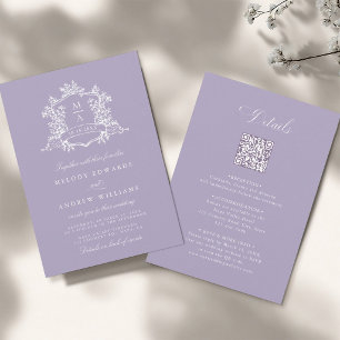 Convites Crest Floral Clássico Lavanda Casamento Tudo em Um