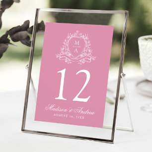 Convites Crest Floral Elegante Número de Mesa de Casamento 