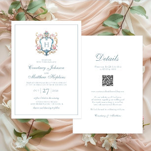 Convites Crest Floral Monograma Vintage para Casamento Comp