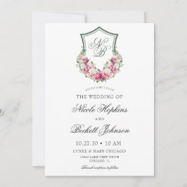 Convites Crest Floral Rosa Casamento