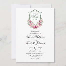 Convites Crest Floral Rosa Casamento