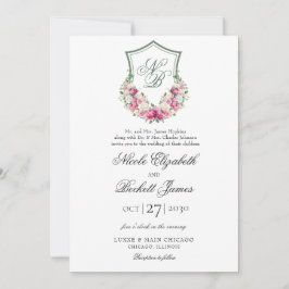 Convites Crest Floral Rosa Casamento