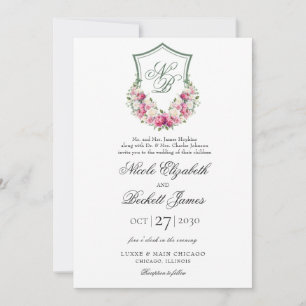 Convites Crest Floral Rosa Casamento
