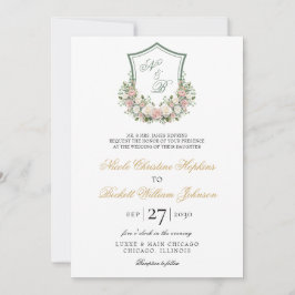 Convites Crest Floral Rosa Casamento