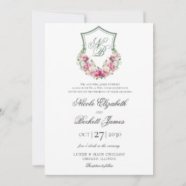 Convites Crest Floral Rosa Casamento