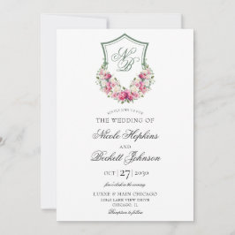Convites Crest Floral Rosa Casamento