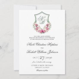 Convites Crest Floral Rosa Casamento