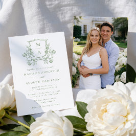 Convites Crest Floral Verde Elegante Foto Casamento