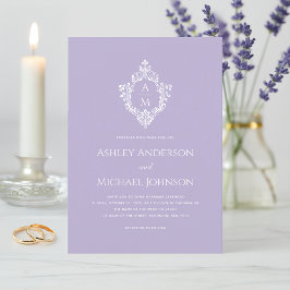 Convites Crest Lavanda Monograma Formal de Casamento Elegan
