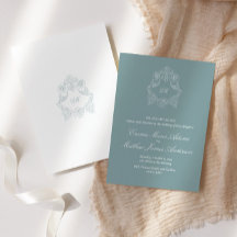 Crest Monograma Azul Poeirento Sofisticado Casamen