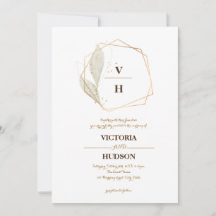 Convites Crest monograma botânico elegante dourado