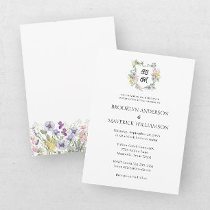 Convites Crest Monograma Floral Formal de Casamento