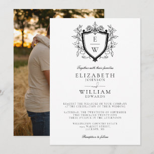 Convites Crest Monograma Preto e Branco Foto Casamento