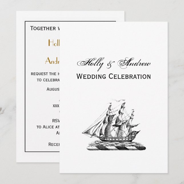 Convites Crest Náutico do Clipper Heráldico Vintage (Frente/Verso)