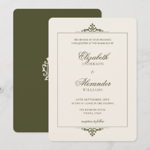 Convites Crest Oval Vintage Casamento Verde Oliva Dinheiro