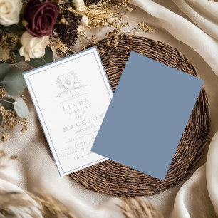 Convites Crestão botânico monograma de casamento azul empoe