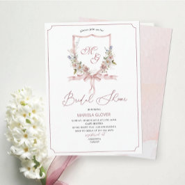 Convites Crestas de aquarela Chá de panela de flores rosa