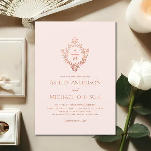 Convites Crestas de Casamento Monograma Vintage Dourado Ros