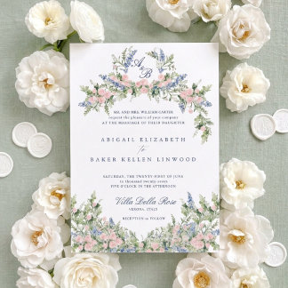 Convites Crestas Florais Monogramáticas para Casamento em V