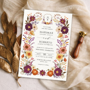 Convites Crestas Monogramáticas de Casamento com Florais Pi