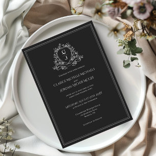 Convites Crestas Monogramáticas Preto e Branco Casamento Mi