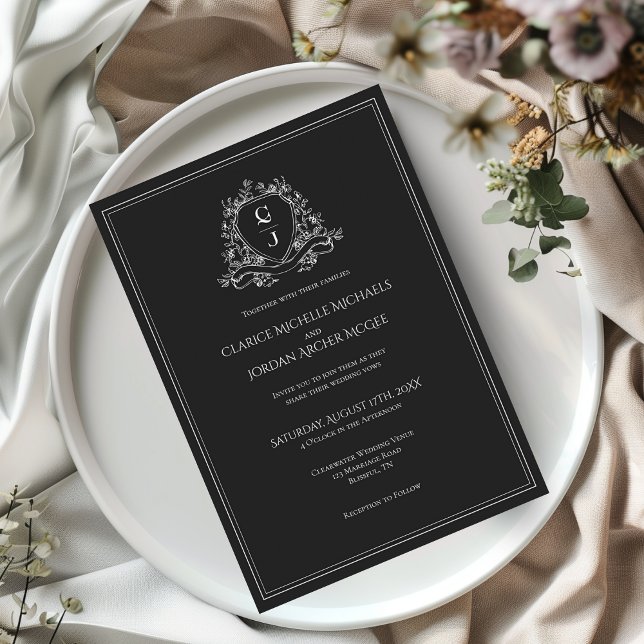 Convites Crestas Monogramáticas Preto e Branco Casamento Mi (Criador carregado)