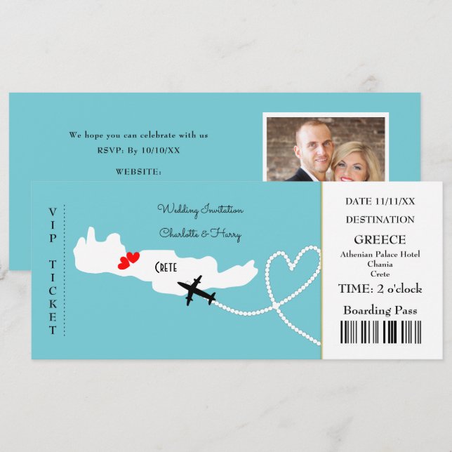 Convites Creta de Destino de Casamento de Passagem de Embar (Frente/Verso)