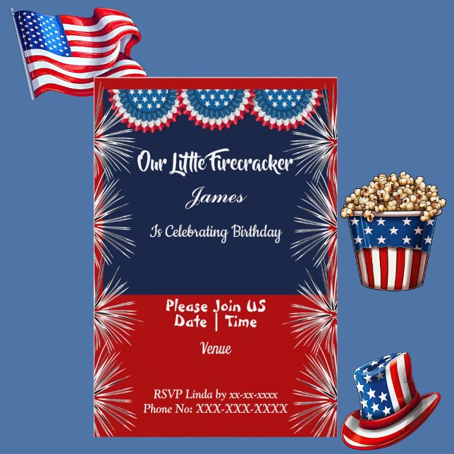 Convites Criador de Independência Patriótico Birthday Boy (Patriotic Independence Firecracker Birthday Boy Invitation)