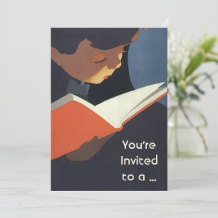 Convites Criança Antiga Lendo um Livro da Biblioteca