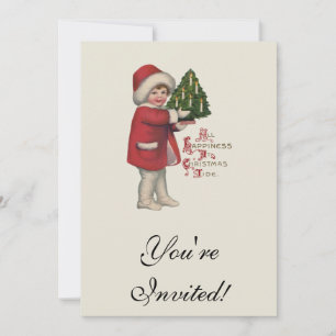 Convites Criança com Árvore de Natal Ilustração Antiga Arte