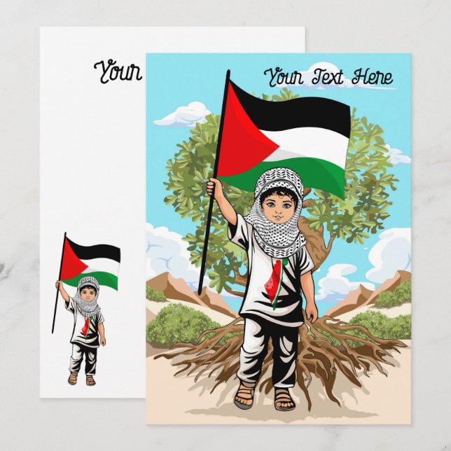 Convites Criança com Keffiyeh Palestine Flag e Olive Tree (Frente/Verso)