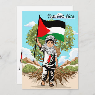 Convites Criança com Keffiyeh Palestine Flag e Olive Tree