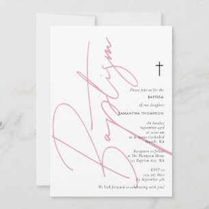 Convites Criança de Batismo Minimalista Rosa