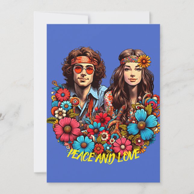 Convites Criança de flor de Hippie, Casal, 1960 (Frente)