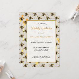 Convites Criança Dourada Abelhas Honeycomb Aniversário