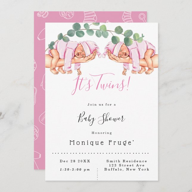 Convites Criança no braço da Mamãe É Chá de fraldas dos gêm (Frente/Verso)