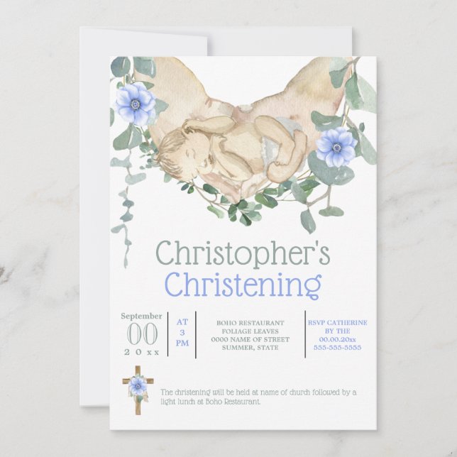 Convites Criança recém-nascida dormindo em mãos eucalipto (Frente)