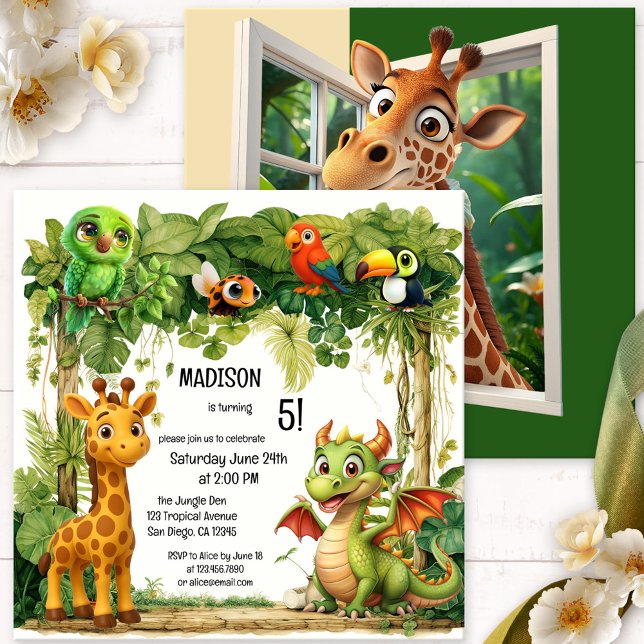 Convites Criança Selvagem Safari Cujo Aniversário (Fun birthday invitation for children with a jungle or safari theme)