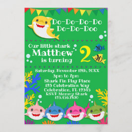 Convites Crianças Amarelas Tubarão Verde Aniversário