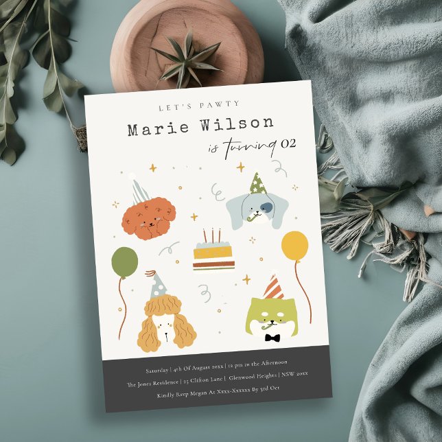 Convites Crianças Bonitas Cachorros Pawty Puppy Qualquer Id (Criador carregado)