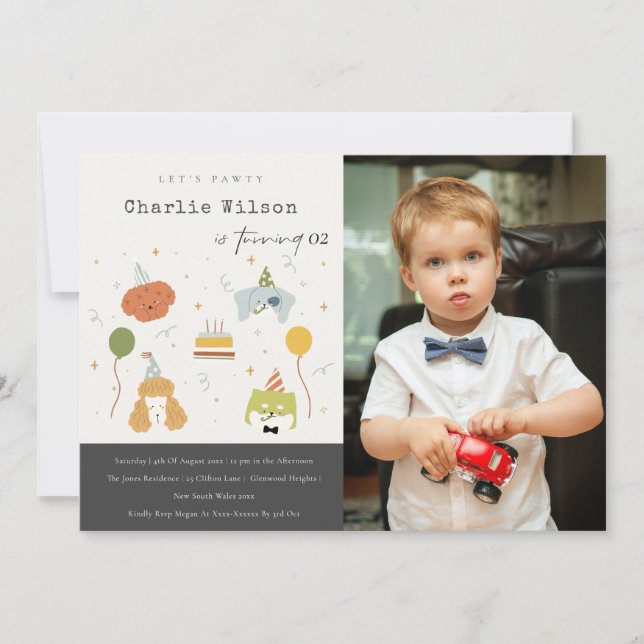 Convites Crianças Bonitas Festas Cachorros Foto De Cachorro (Frente)