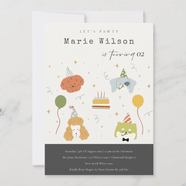 Convites Crianças Bonitas Festejam Cães De Papoila Qualquer (Frente)