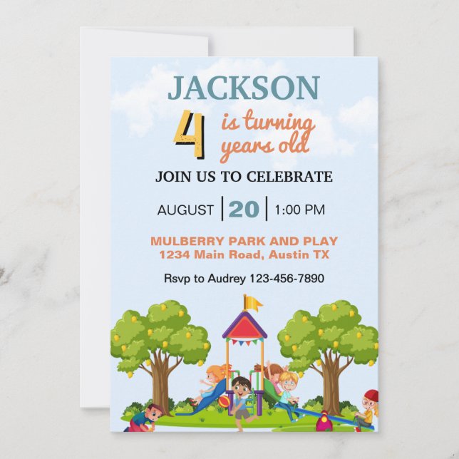 Convites Crianças brincam no parque qualquer Festa de anive (Frente)