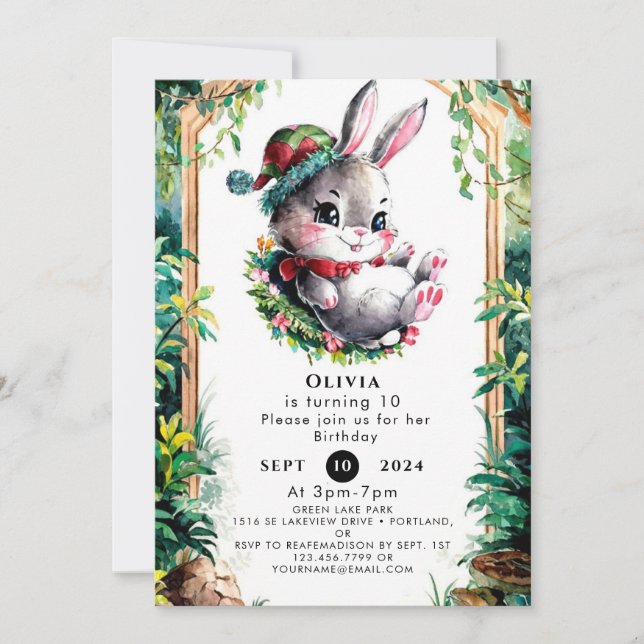 Convites Crianças Coloridas Bunny Birthday (Frente)