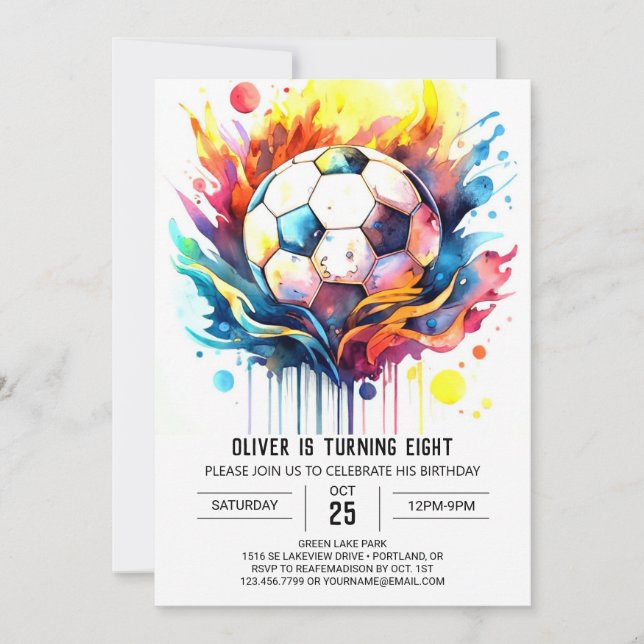 Convites Crianças Coloridas De Futebol Aquarela Aniversário (Frente)
