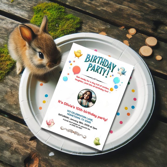 Convites Crianças Coloridas Feathering Festa de aniversário (Criador carregado)