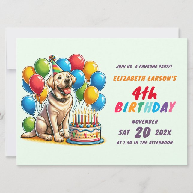 Convites Crianças Coloridas Tema Labrador Aniversário (Frente)
