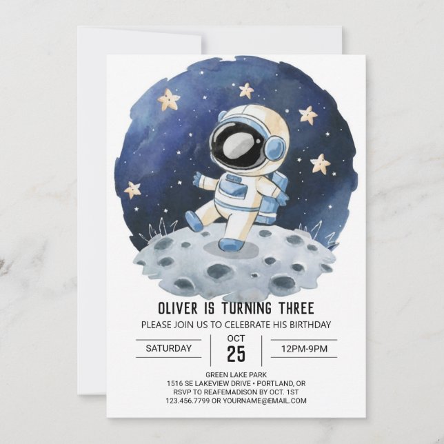 Convites Crianças com aquarela Chic Astronauta Boy Astronau (Frente)