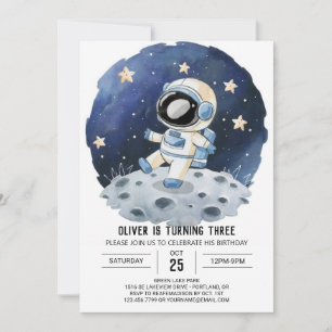 Convites Crianças com aquarela Chic Astronauta Boy Astronau