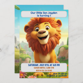 Convites Crianças com Idade do Nome Personalizado do Lion d